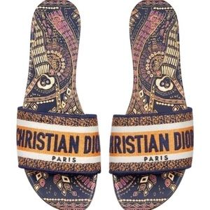 SOLD! DIOR Dway Embroidered Cotton Slide Sandals